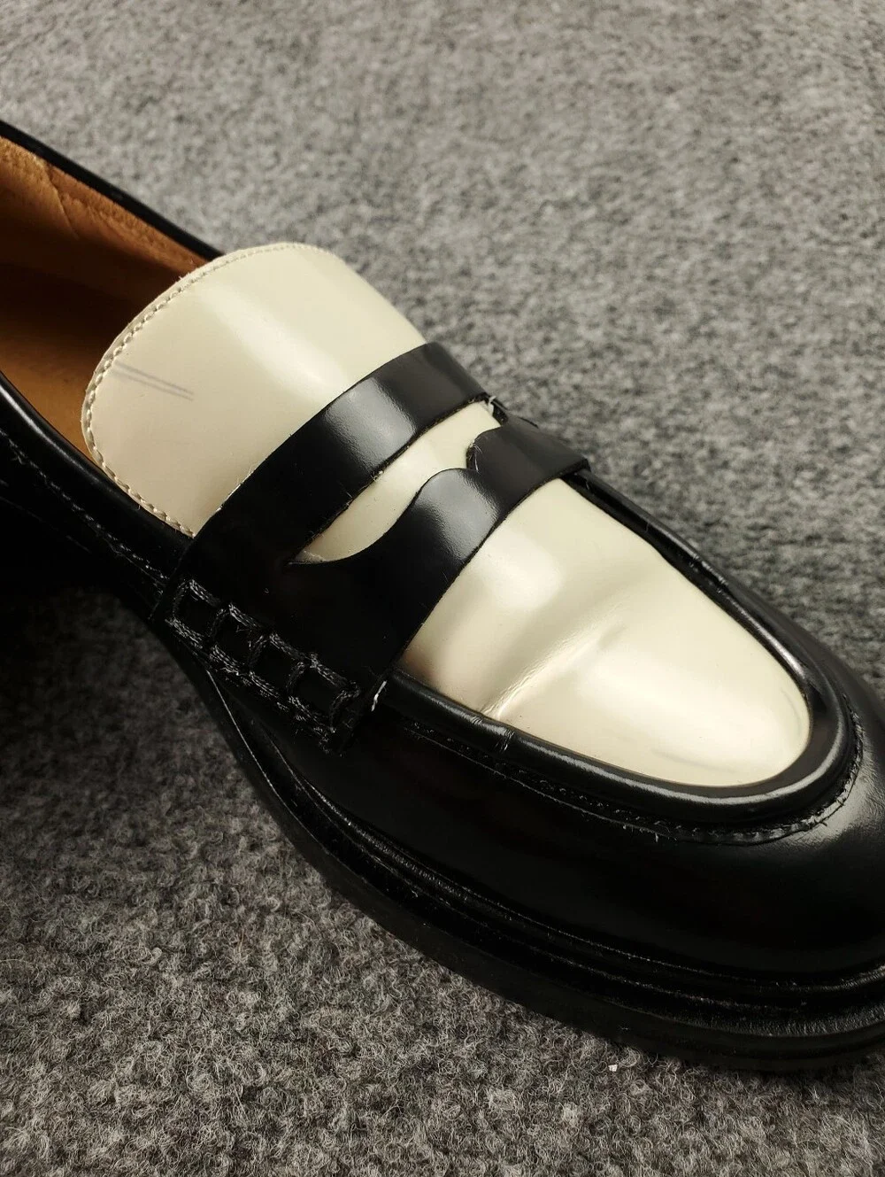 Madewell The Vernon Penny Loafers 8 Two Tone Slip On Patent Leather Apron Black - Picture 15 of 16